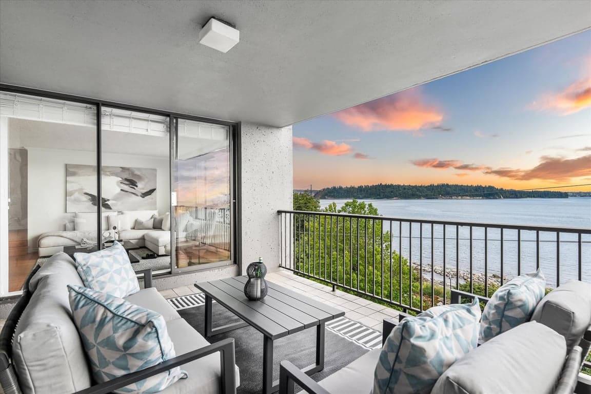 A PRIME TWO BEDROOM WATERFRONT RESIDENCE AT THE SEAWIND OFFERING UNOBSTRUCTED VIEWS FROM THE LIONS GATE BRIDGE TO VANCOUVER ISLAND AND LOCATED ON THE WEST VANCOUVER SEAWALL